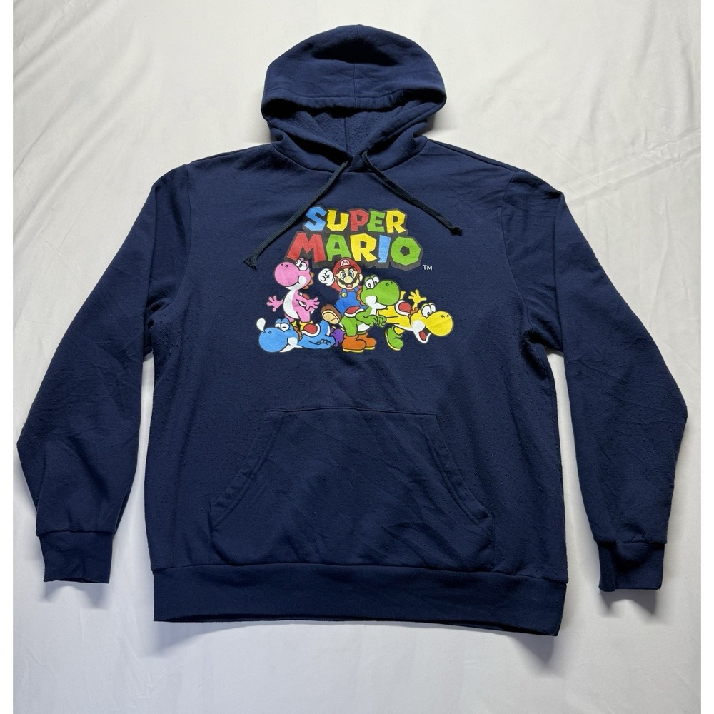 Official Nintendo Super Mario Bros Graphic Hoodie blue L Yoshi graphic pullover
